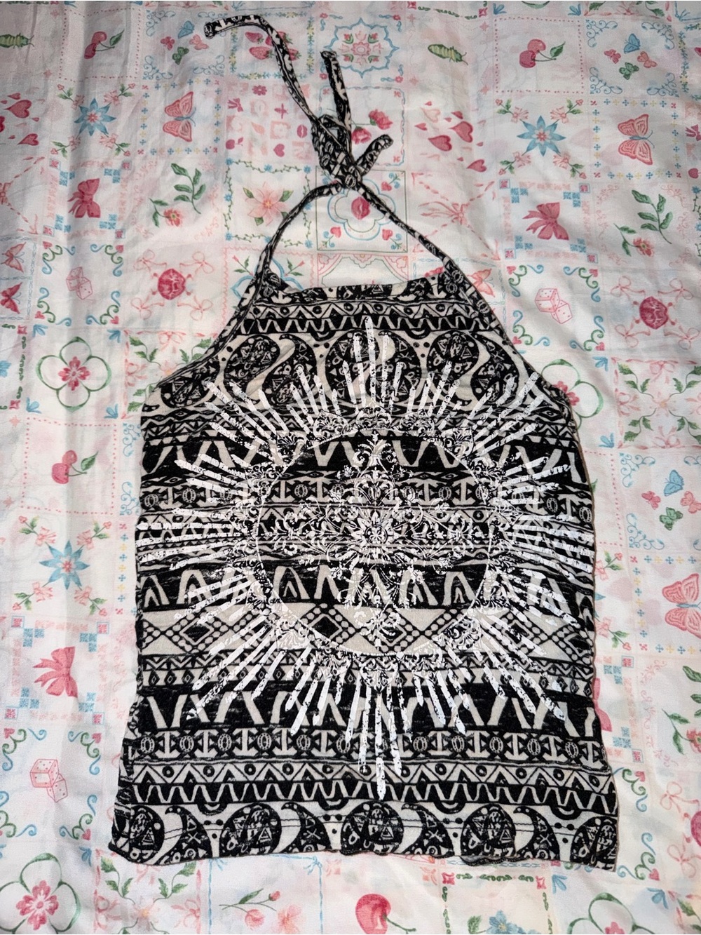 Full Tilt Black and White Halter Crop Top with design